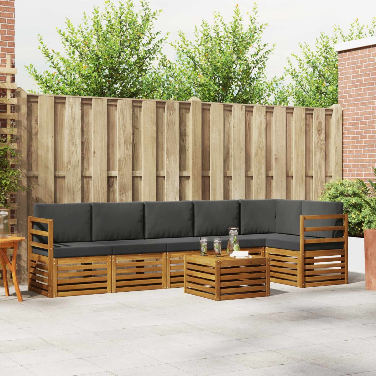 vidaXL Σειρά Καναπέ Εξωτερικού 7 τμχ. Φυσικό και Ανθρακί Πολυεστέρας