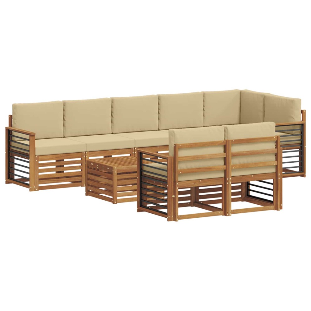 vidaXL Σειρά Καναπέ Εξωτερικού 9 τμχ. Φυσικό και Μπεζ Πολυεστέρας