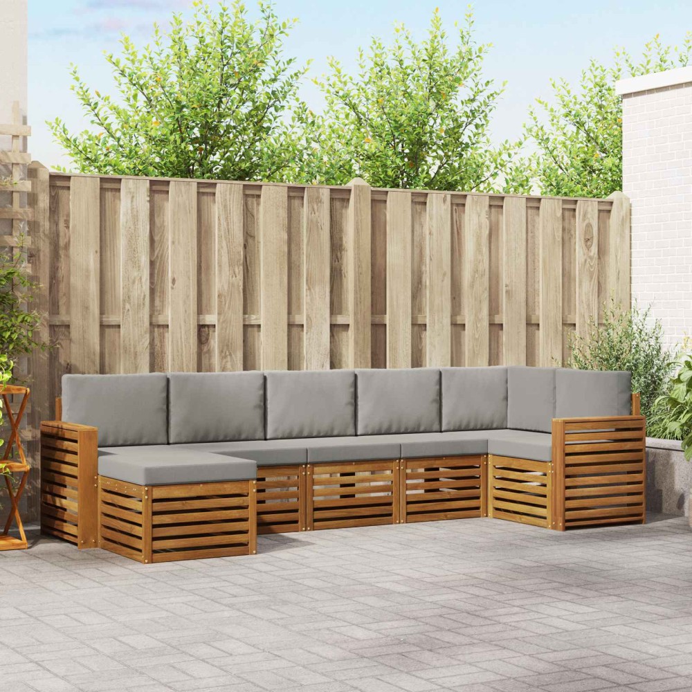vidaXL Σειρά Καναπέ Εξωτερικού 7 τμχ. Φυσικό και Ανοιχτό Γκρι