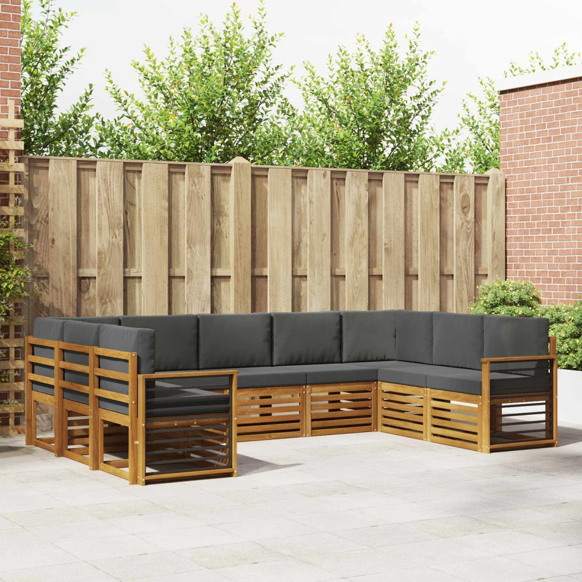 vidaXL Σειρά Καναπέ Εξωτερικού 9 τμχ. Φυσικό και Ανθρακί