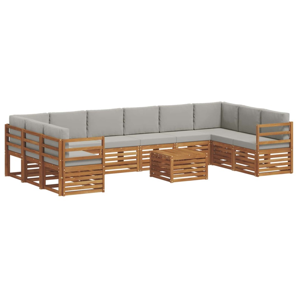 vidaXL Σειρά Καναπέ Εξωτερικού 11 τμχ. Φυσικό και Ανοιχτό Γκρι