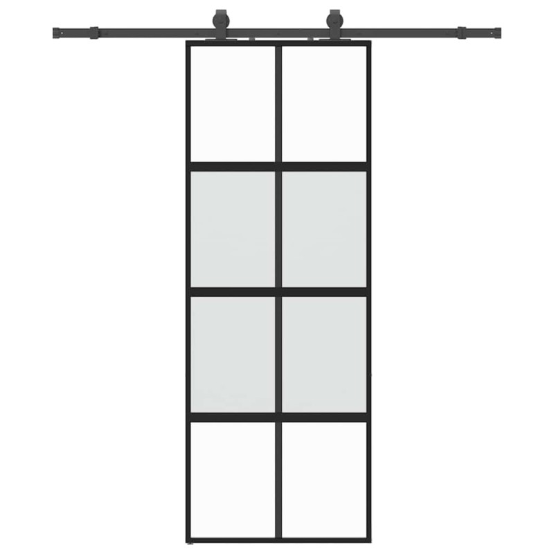 vidaXL Συρόμενη πόρτα με σετ υλικού Μαύρο 76x205 cm γυαλί μετριασμένο
