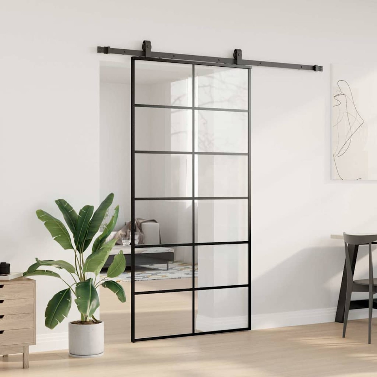 vidaXL Συρόμενη πόρτα με σετ υλικού Μαύρο 102x205 cm ESG Γυαλί