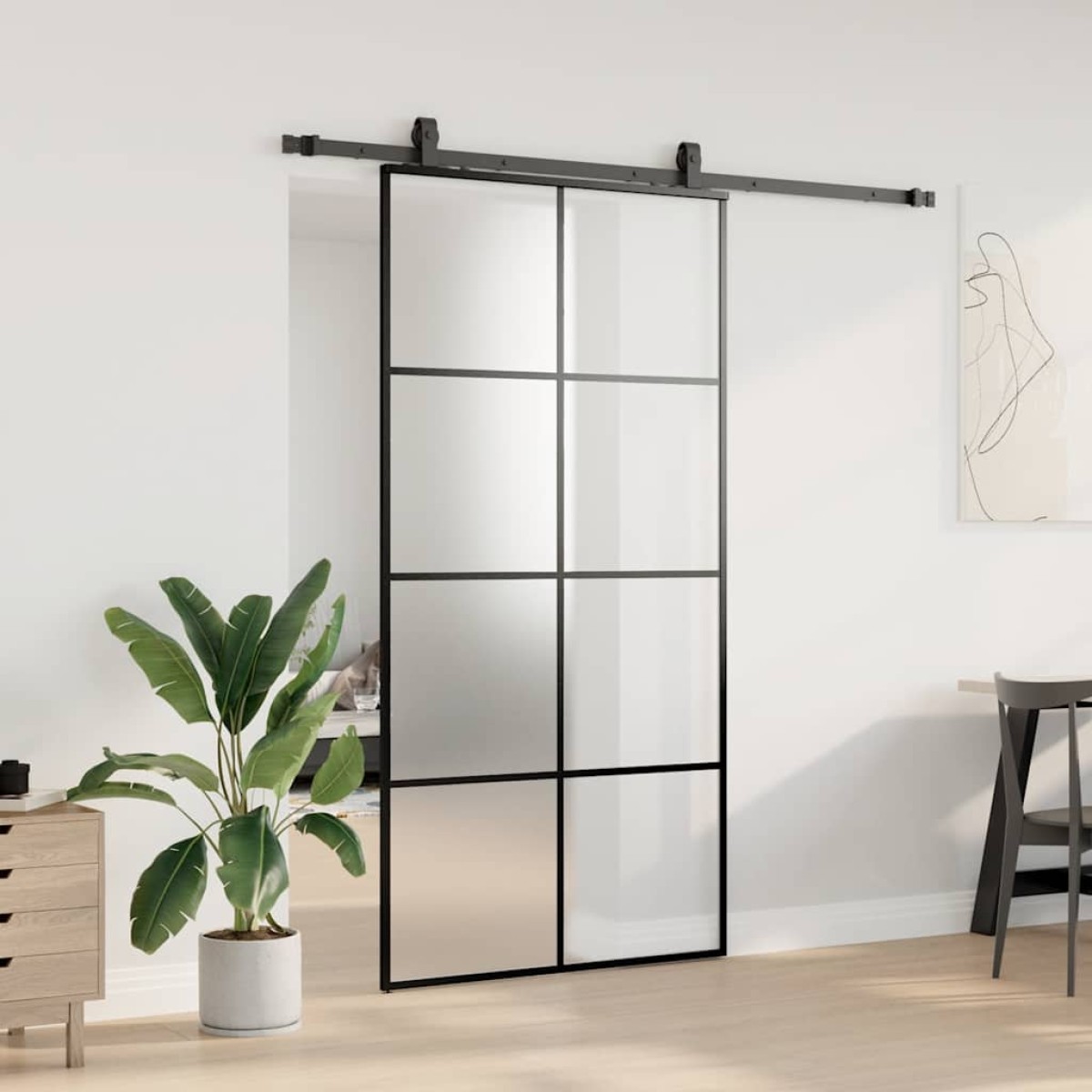 vidaXL Συρόμενη Πόρτα με Σετ Μηχανισμών Μαύρο 102,5 x 205 εκ. από Γυαλί ESG