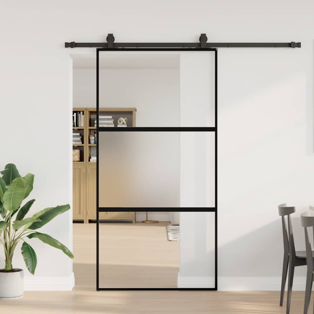 vidaXL Σετ συρόμενης πόρτας με υλικό μαύρο 102,5x205 cm