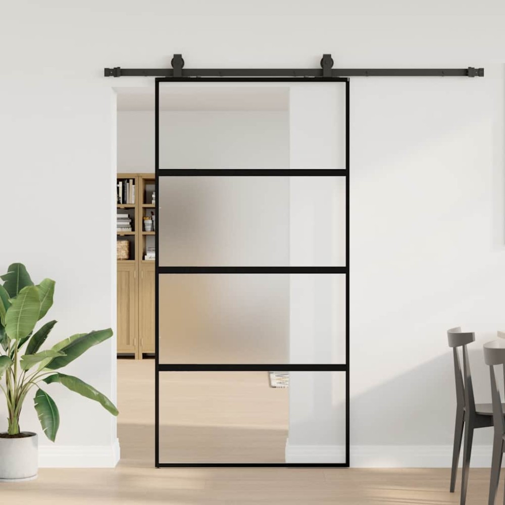 vidaXL Σετ συρόμενης πόρτας με υλικό μαύρο 102,5x205 cm