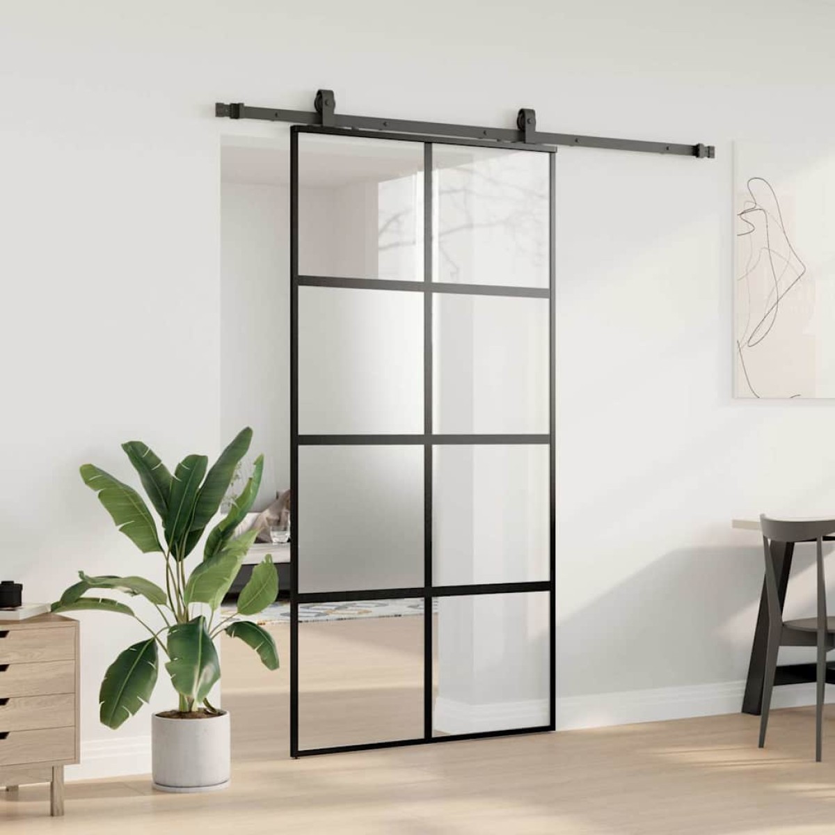 vidaXL Σετ συρόμενης πόρτας με υλικό μαύρο 102,5x205 cm