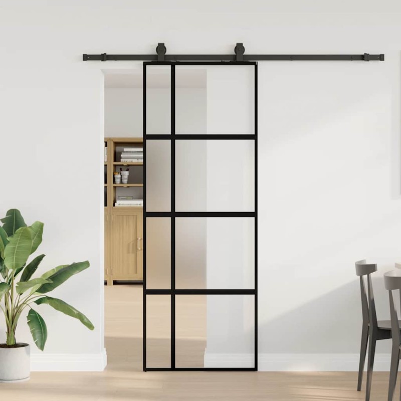 vidaXL Συρόμενη πόρτα με σετ υλικού Μαύρο 76x205 cm γυαλί μετριασμένο