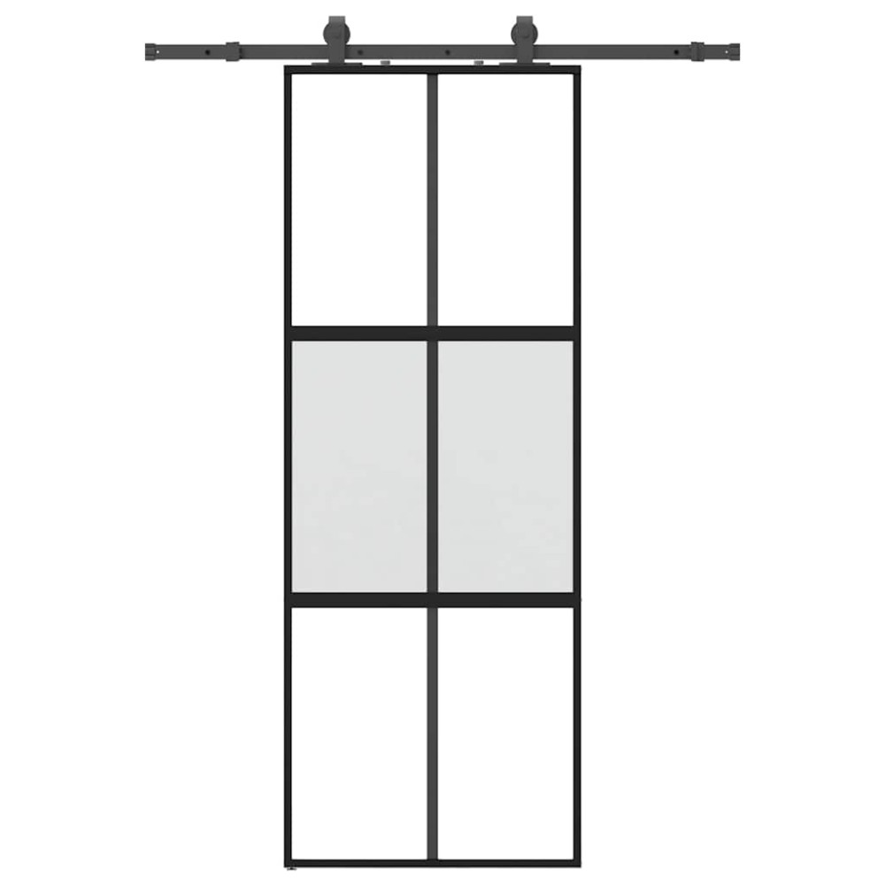 vidaXL Συρόμενη πόρτα με σετ υλικού Μαύρο 76x205 cm γυαλί μετριασμένο