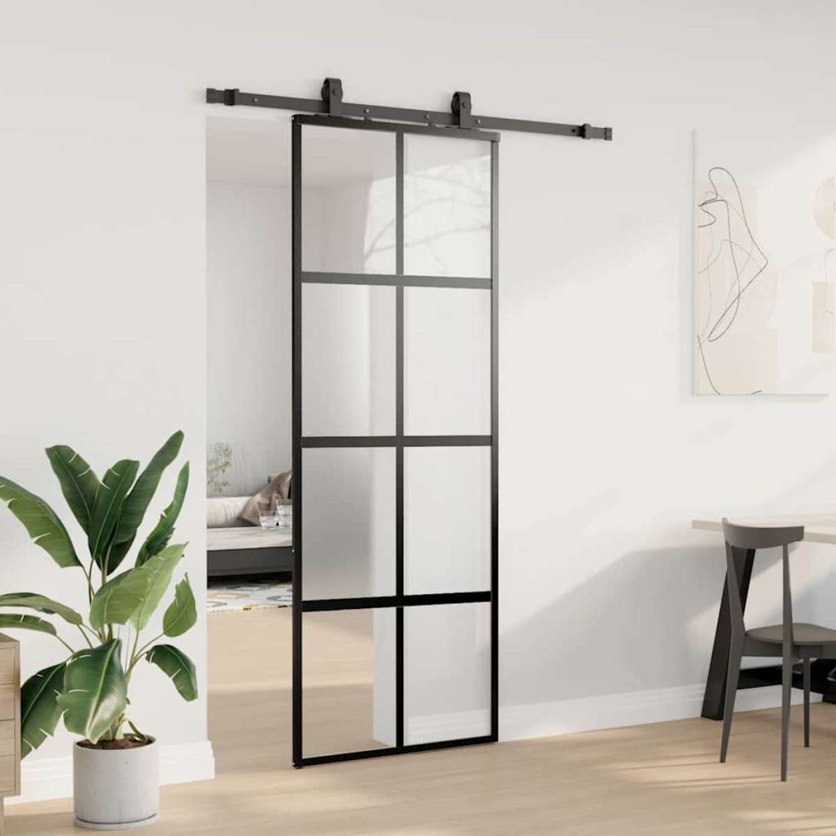 vidaXL Συρόμενη πόρτα με σετ υλικού Μαύρο 76x205 cm γυαλί μετριασμένο