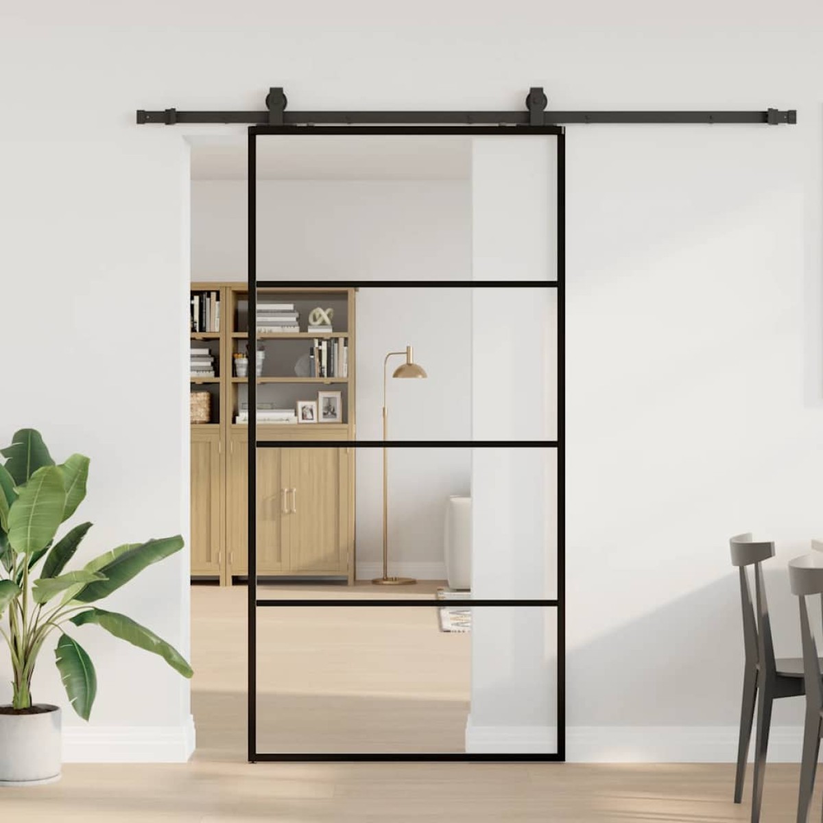 vidaXL Συρόμενη Πόρτα με Σετ Μηχανισμών Μαύρο 102,5 x 205 εκ. από Γυαλί ESG