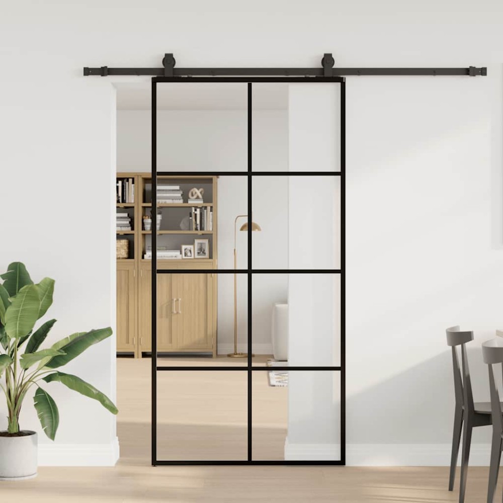 vidaXL Συρόμενη Πόρτα με Σετ Μηχανισμών Μαύρο 102,5 x 205 εκ. από Γυαλί ESG