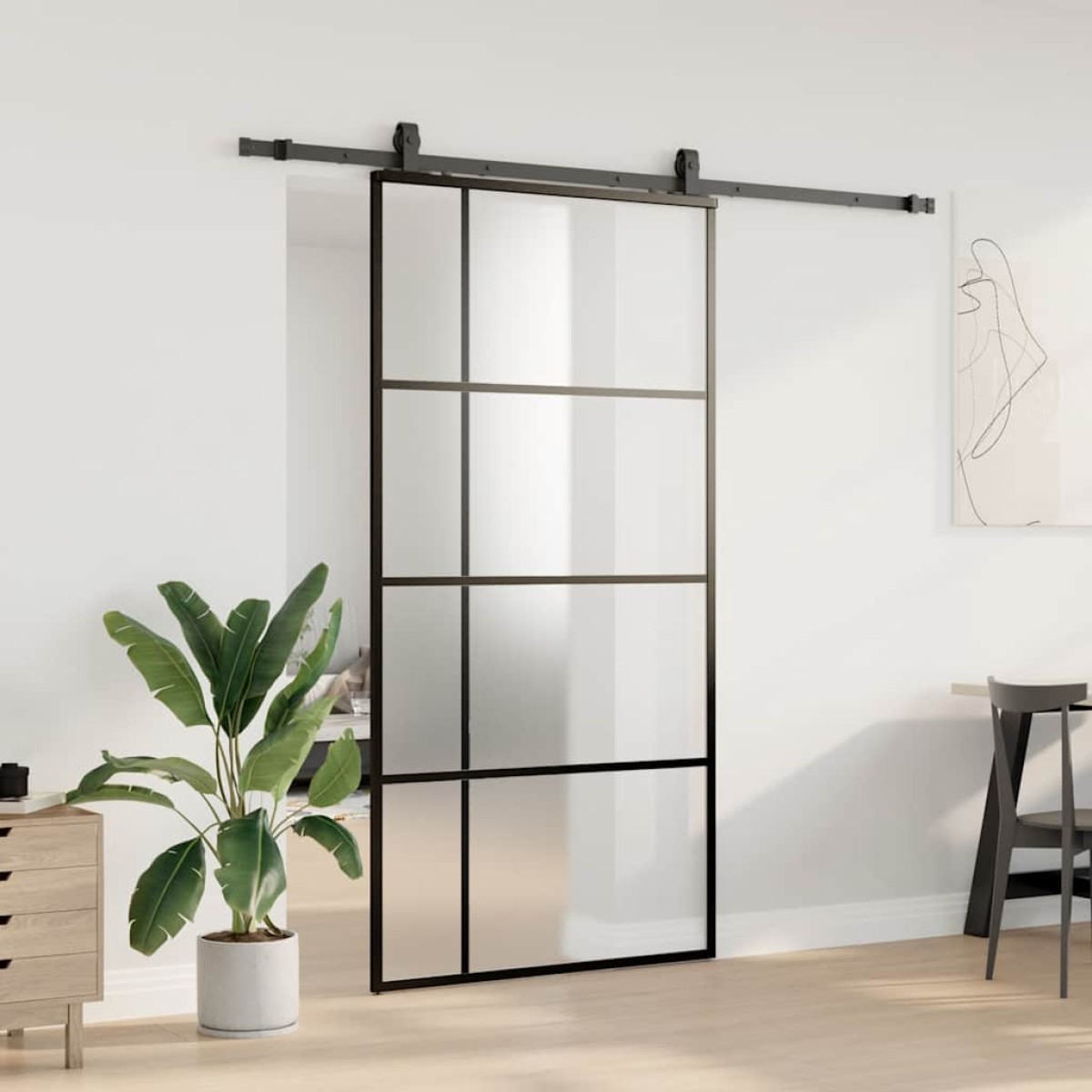 vidaXL Συρόμενη Πόρτα με Σετ Μηχανισμών Μαύρο 102,5 x 205 εκ. από Γυαλί ESG