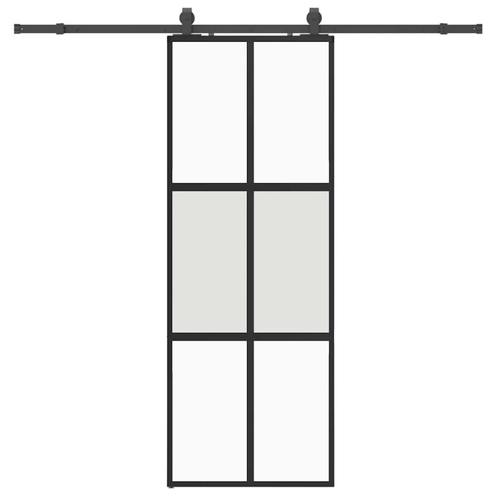 vidaXL Συρόμενη πόρτα με σετ υλικού Μαύρο 76x205 cm γυαλί μετριασμένο