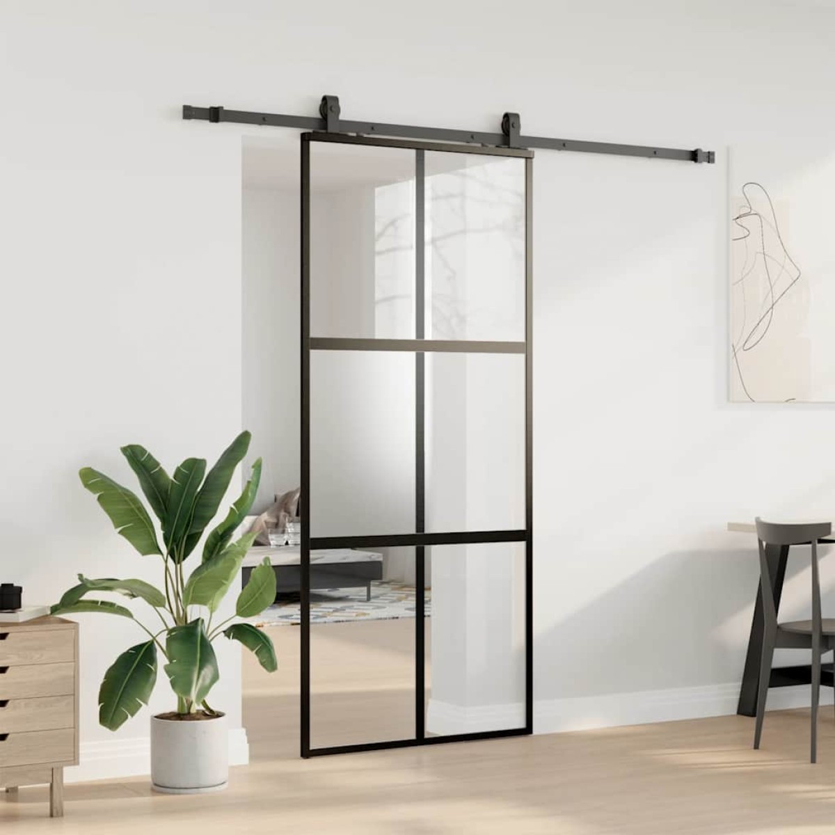 vidaXL Συρόμενη πόρτα με σετ υλικού Μαύρο 90x205 cm γυαλί μετριασμένο