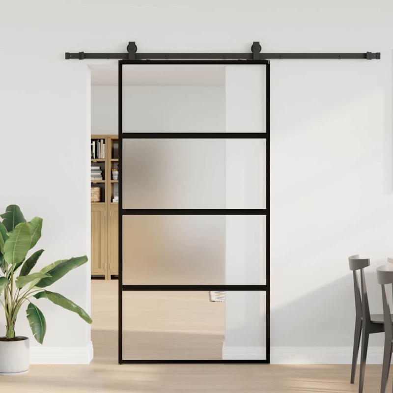 vidaXL Σετ συρόμενης πόρτας με υλικό μαύρο 102,5x205 cm