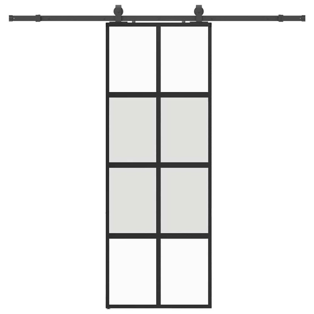 vidaXL Συρόμενη πόρτα με σετ υλικού Μαύρο 76x205 cm γυαλί μετριασμένο
