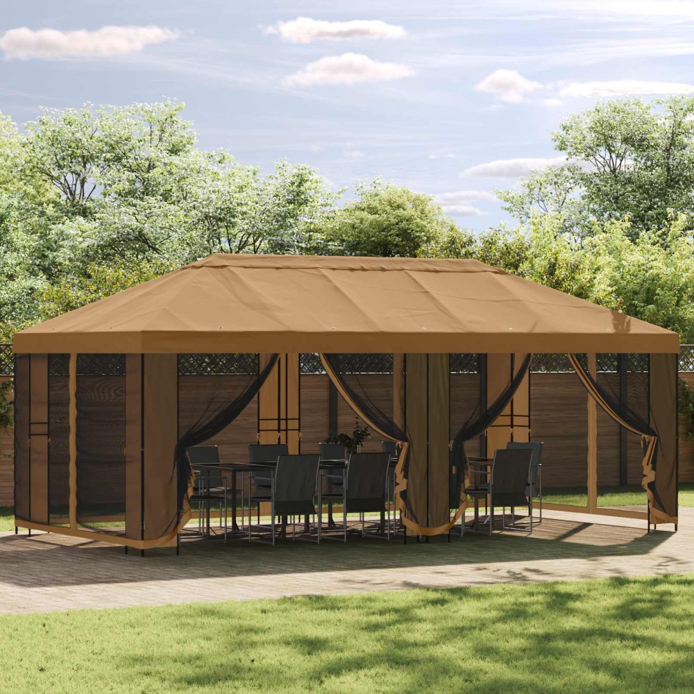 vidaXL Κήπος Γκαζebo 6 x 3 m Μπεζ Πολυεστέρας και Χάλυβας 190 gsm