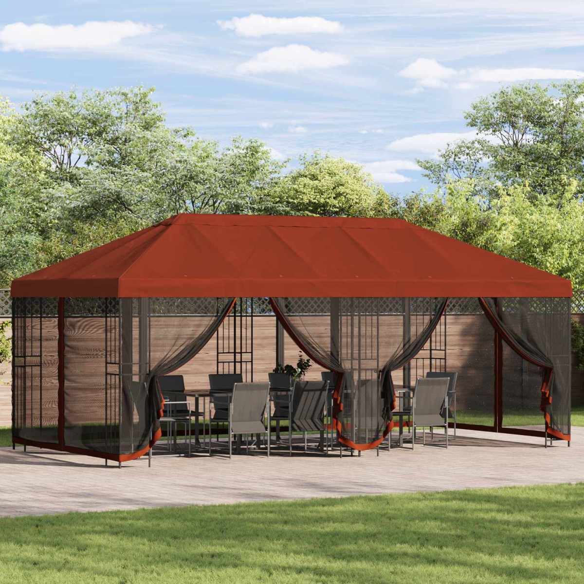 vidaXL Κήπος Γκαζebo 6 x 3 m Τερακότα Πολυεστέρας και Χάλυβας 190 gsm