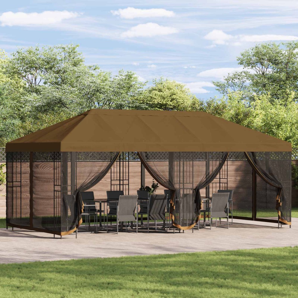 vidaXL Κήπος Γκαζebo 6 x 3 m Taupe Πολυεστέρας και Χάλυβας 190 gsm