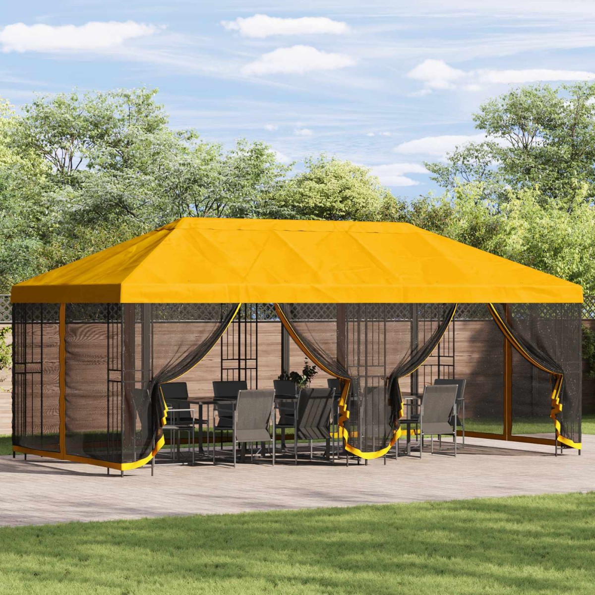 vidaXL Κήπος Γκαζebo 6 x 3 m Κίτρινο Πολυεστέρας και Χάλυβας 190 gsm