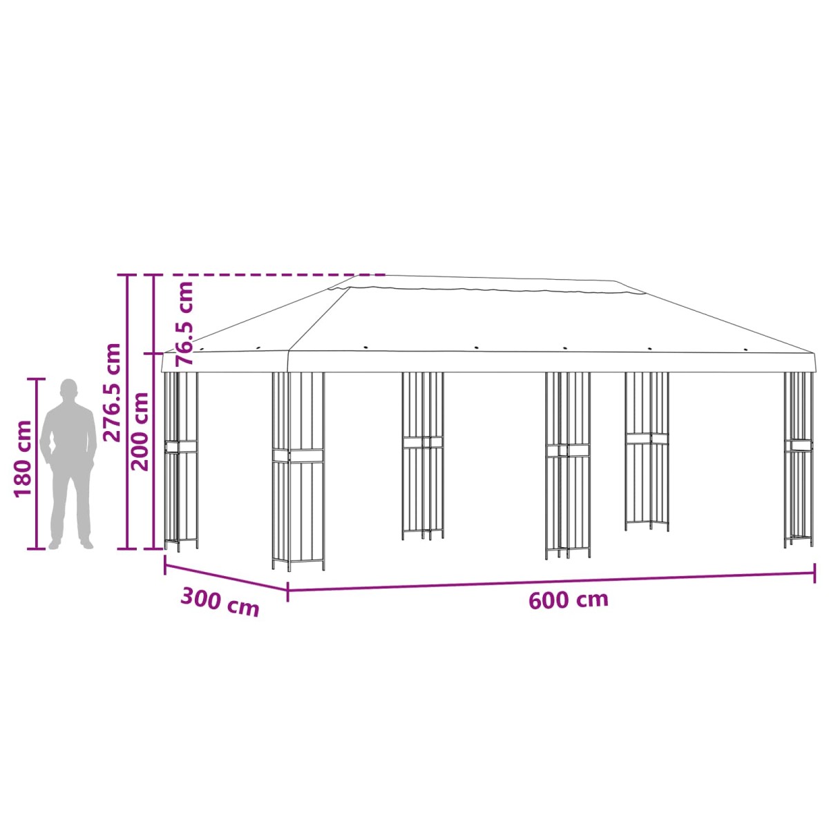 vidaXL Κήπος Γκαζebo 6 x 3 m Πορτοκαλί Πολυεστέρας και Χάλυβας 190 gsm