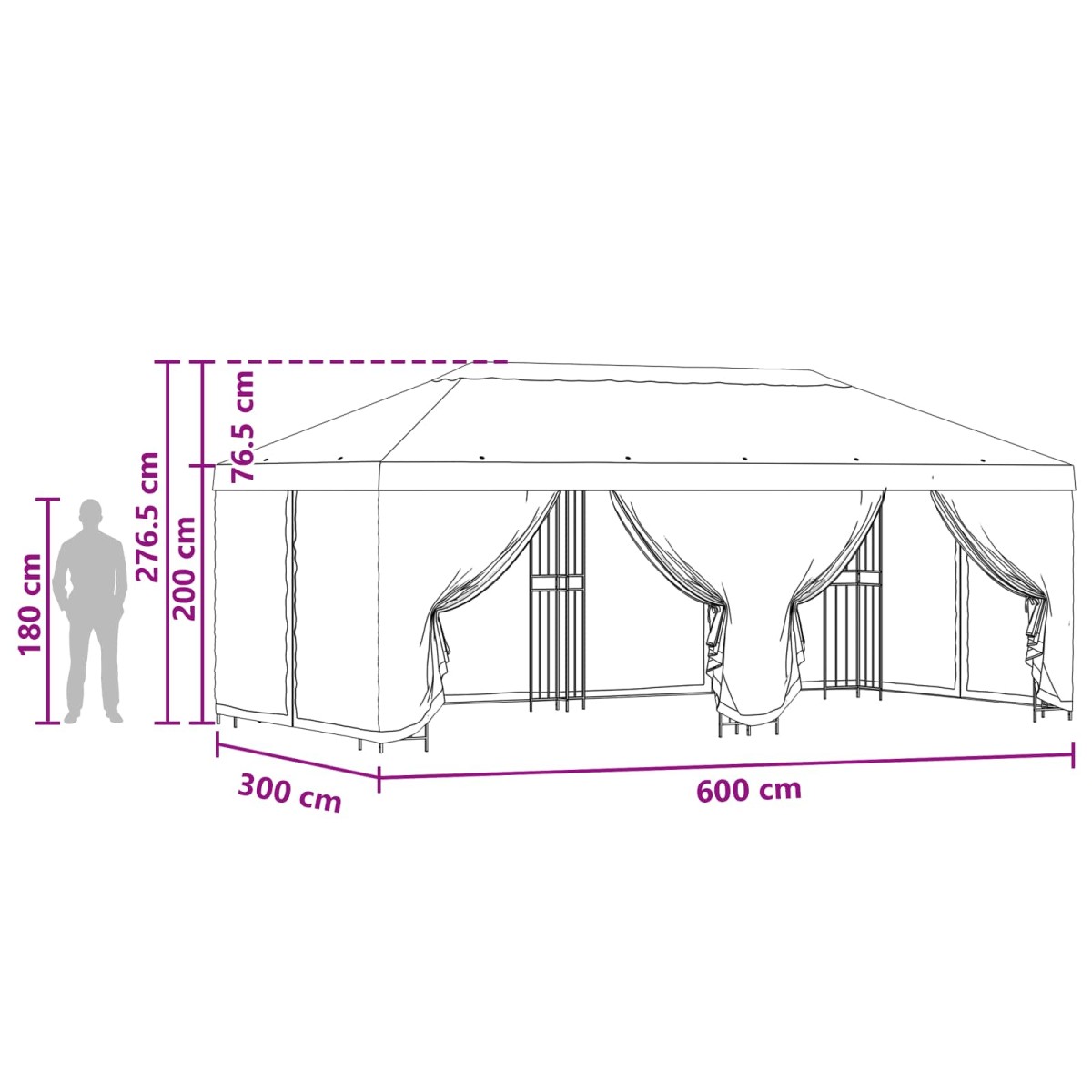 vidaXL Κιόσκι με Πλαϊνές Τοίχους 6 x 3 m Ανθρακί