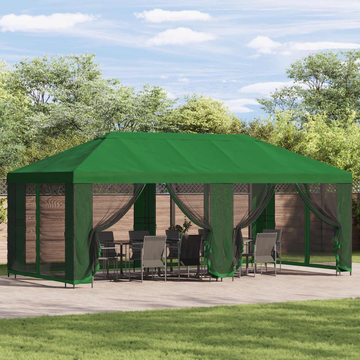 vidaXL Κήπος Γκαζebo 6 x 3 m Πράσινο Πολυεστέρας και Χάλυβας 190 gsm