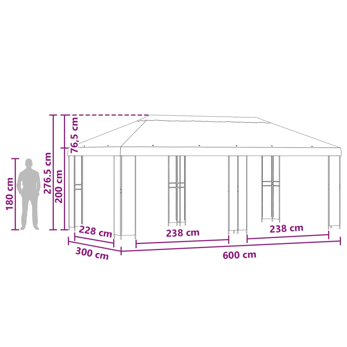 vidaXL Κήπος Γκαζebo 6 x 3 m Taupe Πολυεστέρας και Χάλυβας 190 gsm
