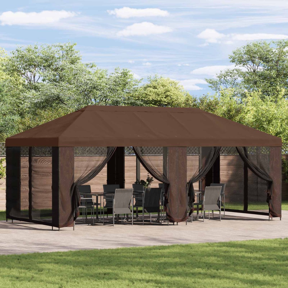 vidaXL Κήπος Γκαζebo 6 x 3 m Καφέ Πολυεστέρας και Χάλυβας 190 gsm