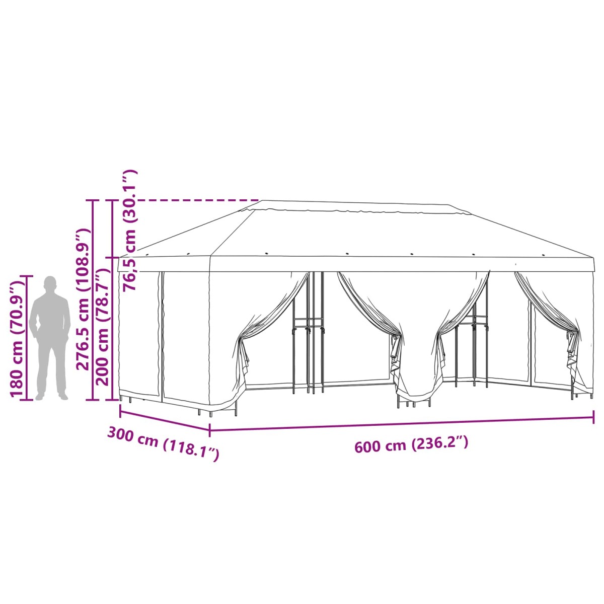 vidaXL Κήπος Γκαζebo με Πλευρικά Τοίχους 6 x 3 m Κρεμ
