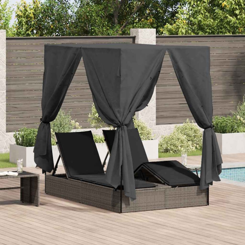 vidaXL Διπλή ξαπλώστρα Γκρι 205 x 129 x 200 εκ συνθετικό ρατάν