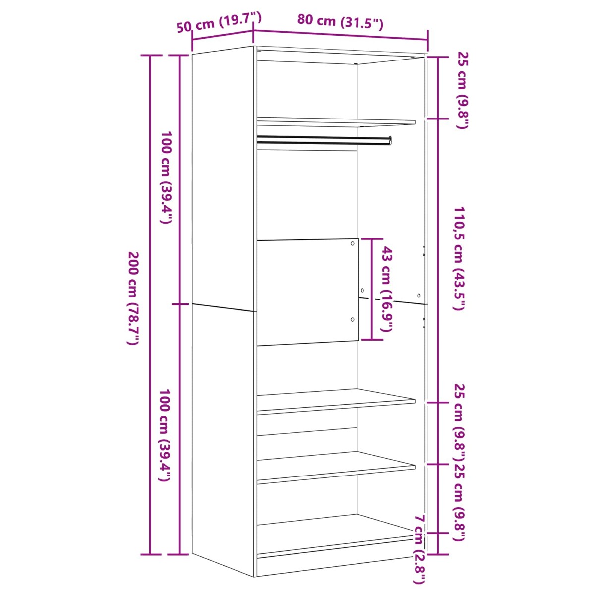 vidaXL Ντουλάπι Artisan Oak 80 x 50 x 200 εκ. Επεξεργασμένο Ξύλο