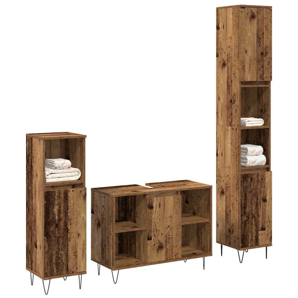 vidaXL Σετ Επίπλων Μπάνιου 3 τμχ. Παλιό Ξύλο 30 x 30 x 180 cm