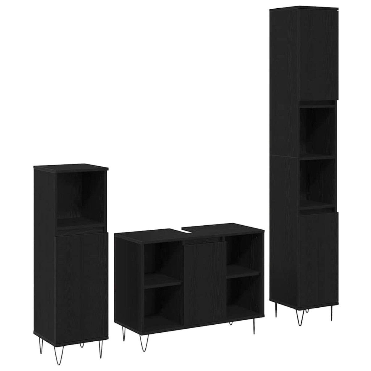 vidaXL Σετ Επίπλων Μπάνιου 3 τμχ. Μαύρη Οξυά 30 x 30 x 180 cm