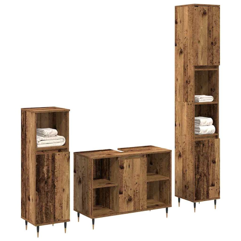 vidaXL Σετ Επίπλων Μπάνιου 3 τμχ. Παλιό Ξύλο 30 x 30 x 180 cm