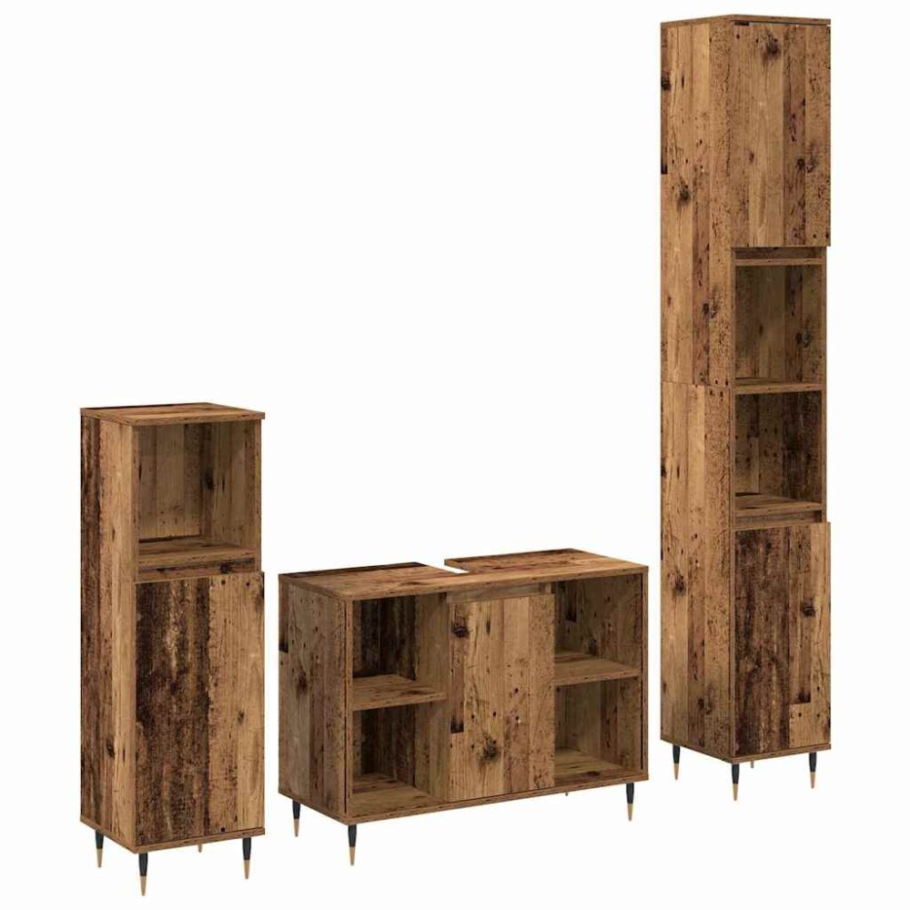 vidaXL Σετ Επίπλων Μπάνιου 3 τμχ. Παλιό Ξύλο 30 x 30 x 180 cm