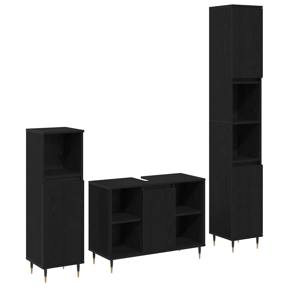 vidaXL Σετ Επίπλων Μπάνιου 3 τμχ. Μαύρη Οξυά 30 x 30 x 180 cm