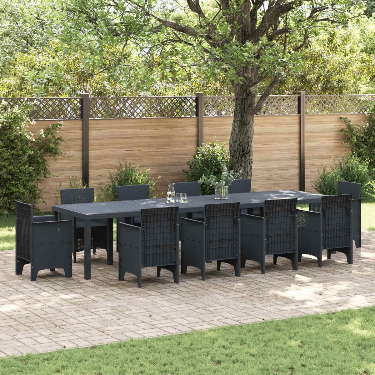 vidaXL Τραπέζι Κήπου Ανθρακί 350 x 100 x 74 εκ. συνθετικό ρατάν