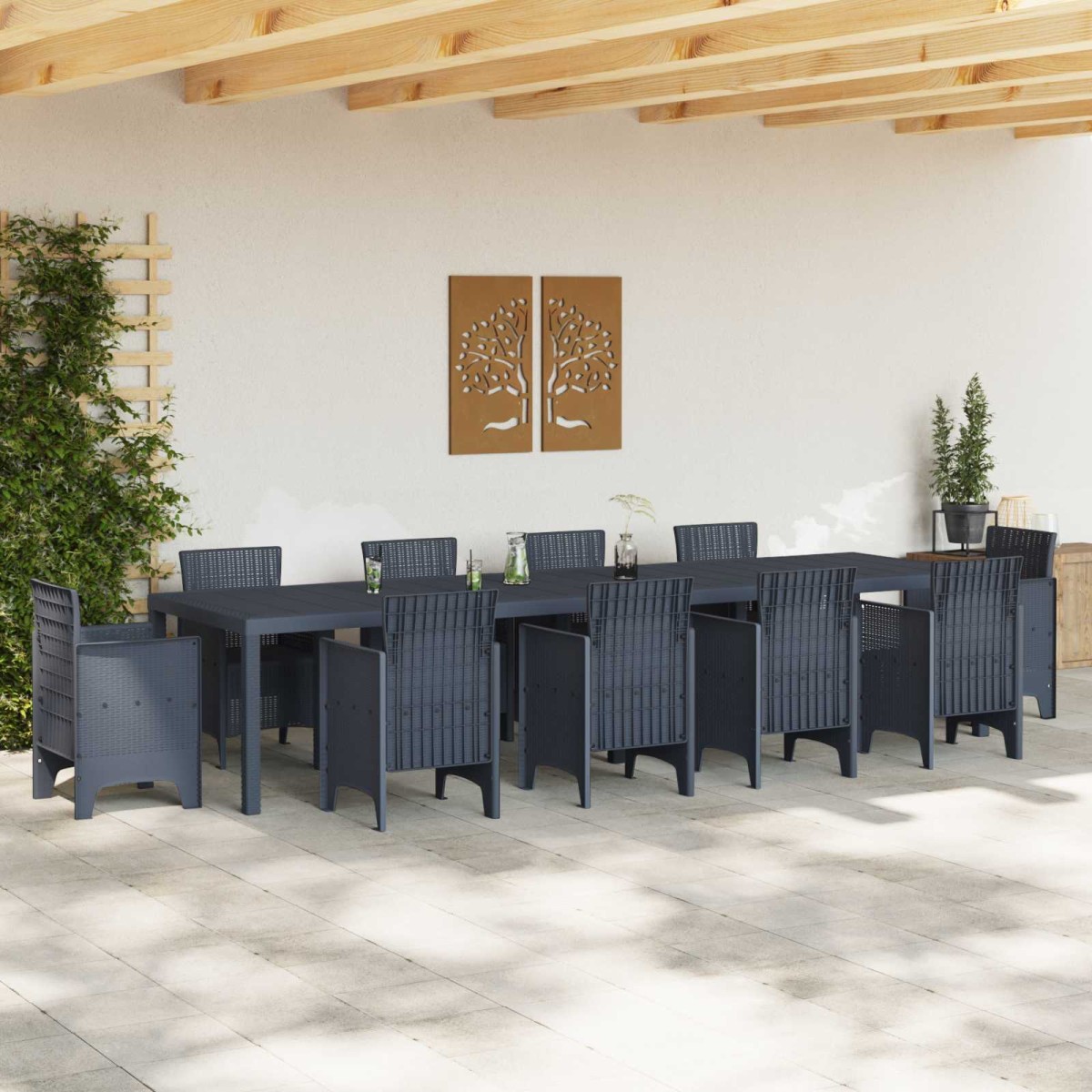 vidaXL Τραπέζι Κήπου Ανθρακί 350 x 100 x 74 εκ. συνθετικό ρατάν