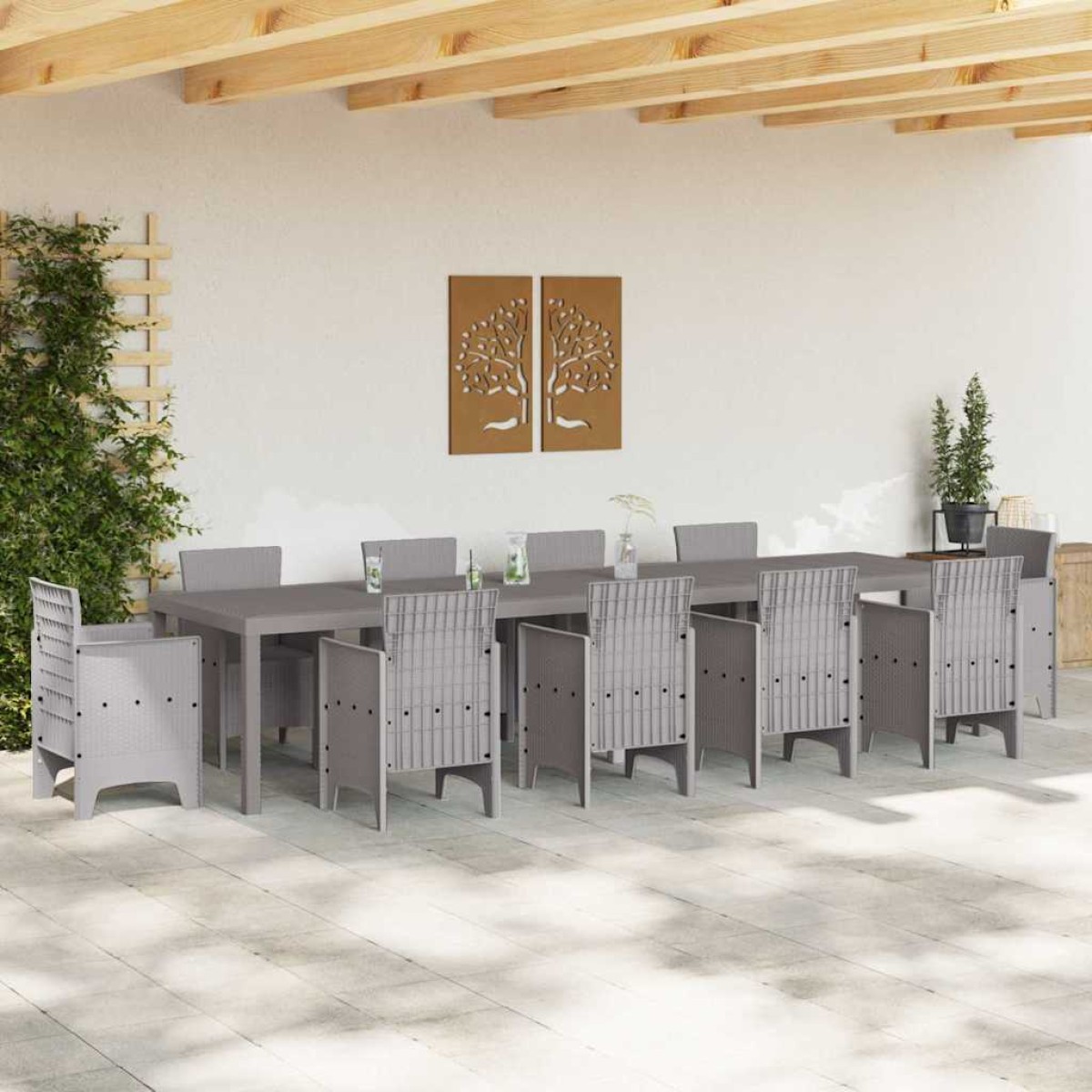 vidaXL Τραπέζι Κήπου Ανοιχτό γκρι 350 x 100 x 74 εκ. συνθετικό ρατάν