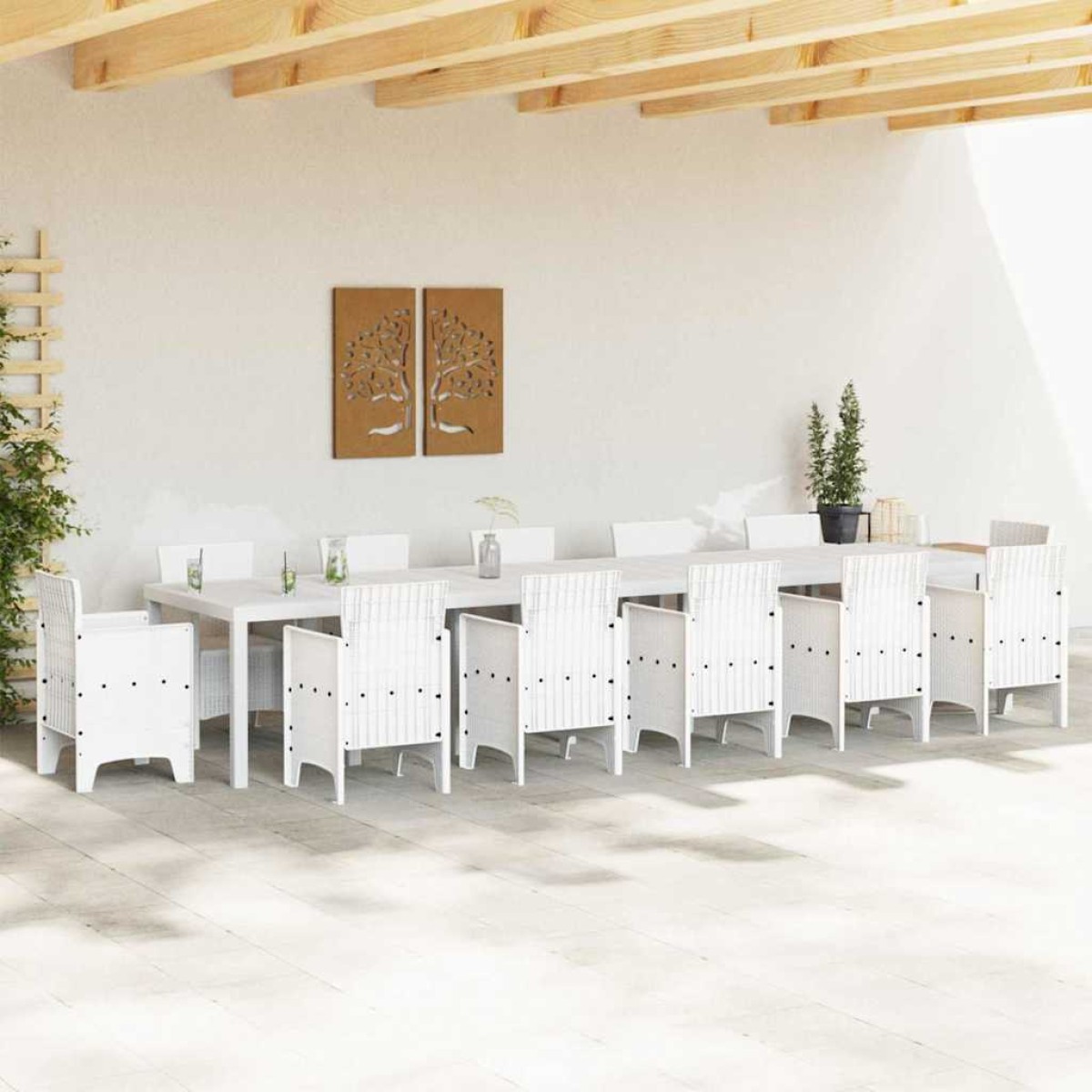 vidaXL Τραπέζι Κήπου Λευκό 400 x 100 x 73 εκ. συνθετικό ρατάν