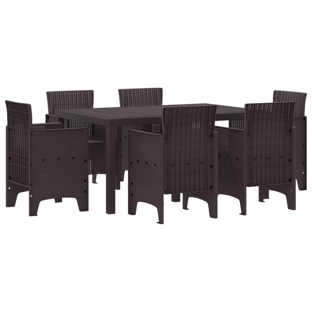 vidaXL Σέτ φαγητού για κήπο 7 τμχ. Καφέ Rattan Polt