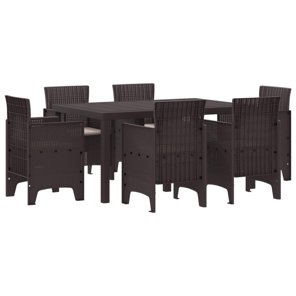 vidaXL Σέτ φαγητού για κήπο 7 τμχ. Καφέ Rattan Polt