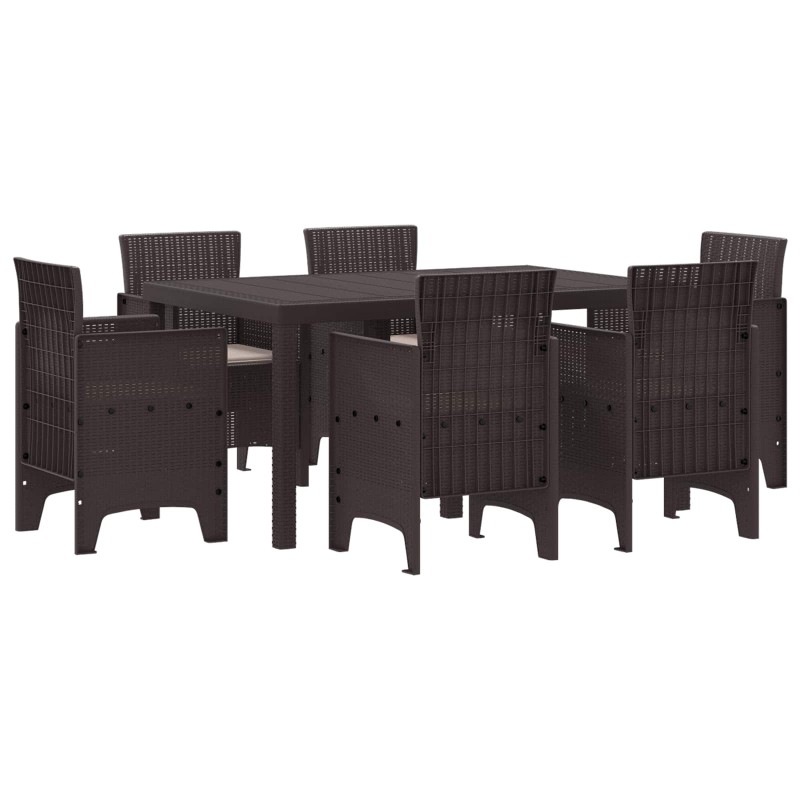 vidaXL Σέτ φαγητού για κήπο 7 τμχ. Καφέ Rattan Polt