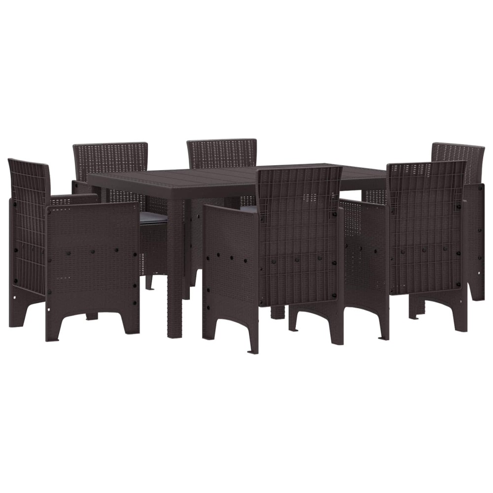 vidaXL Σέτ φαγητού για κήπο 7 τμχ. Καφέ Rattan Polt