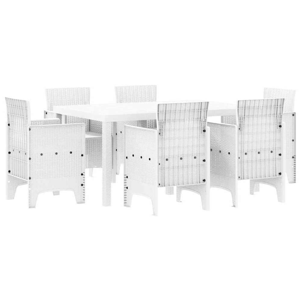 vidaXL Σέτ φαγητού για κήπο 7 τμχ. Λευκό Rattan Polt