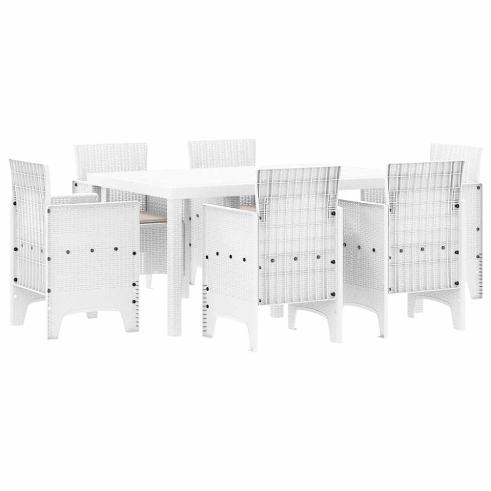 vidaXL Σέτ φαγητού για κήπο 7 τμχ. Λευκό Rattan Polt