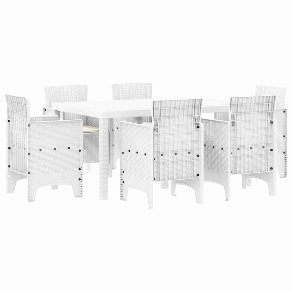 vidaXL Σέτ φαγητού για κήπο 7 τμχ. Λευκό Rattan Polt