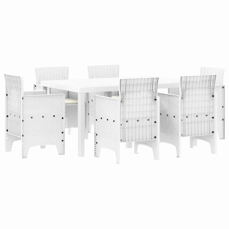 vidaXL Σέτ φαγητού για κήπο 7 τμχ. Λευκό Rattan Polt